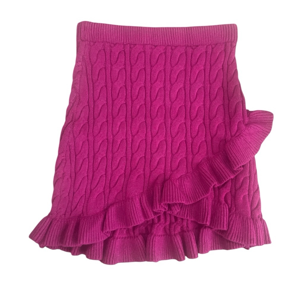 Allison New York Sloane Raspberry Cable Knit Ruffle Mini Skirt XS NWT